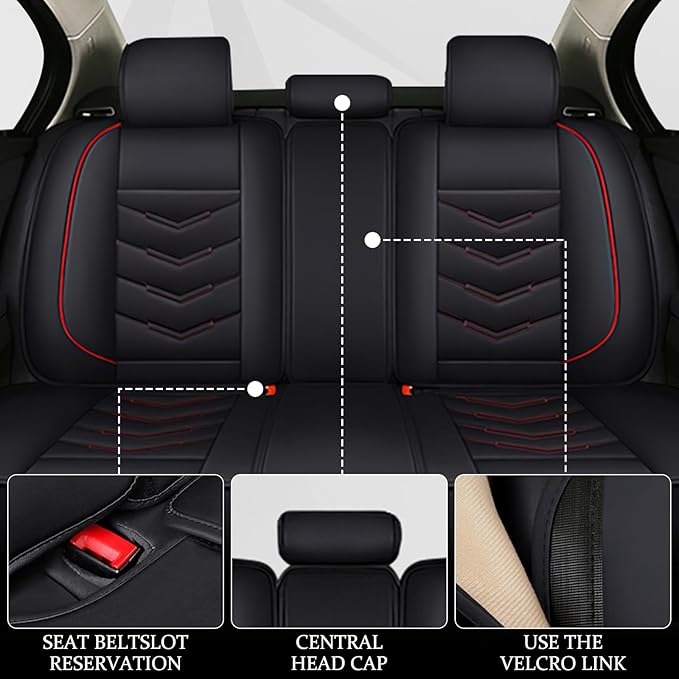 Car Seat Cover 7 Seats for Ford Explorer 2000-2025, Waterproof Durable Compatible Airbag, Premium Leather Seat Protector(7 Seats Standard,Black Red)