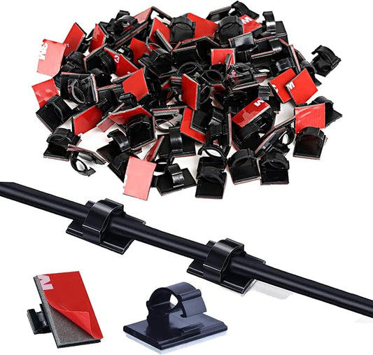 GWHOLE 100Pcs Adhesive Cable Clips Cord Organizer Wire Management for Car Office and Home