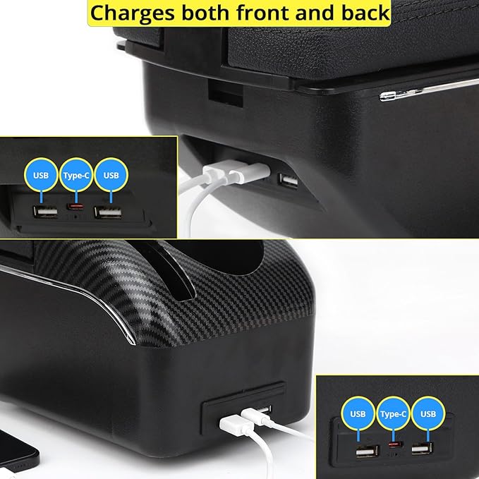 AULPHIKE Compatible with Nissan Versa Armrest 2012-2019 Car Center Console Organizer Armrests Double Door Storage with USB Ports（Black Style）