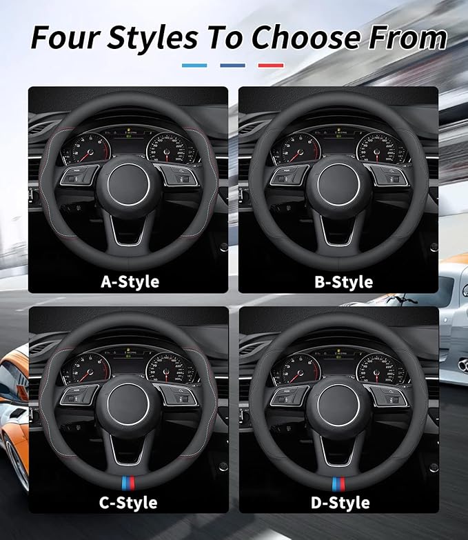 Custom-Fit Premium Leather Steering Wheel Cover with Logo, Non-Slip, Breathable, for Aston Martin (B-Style)