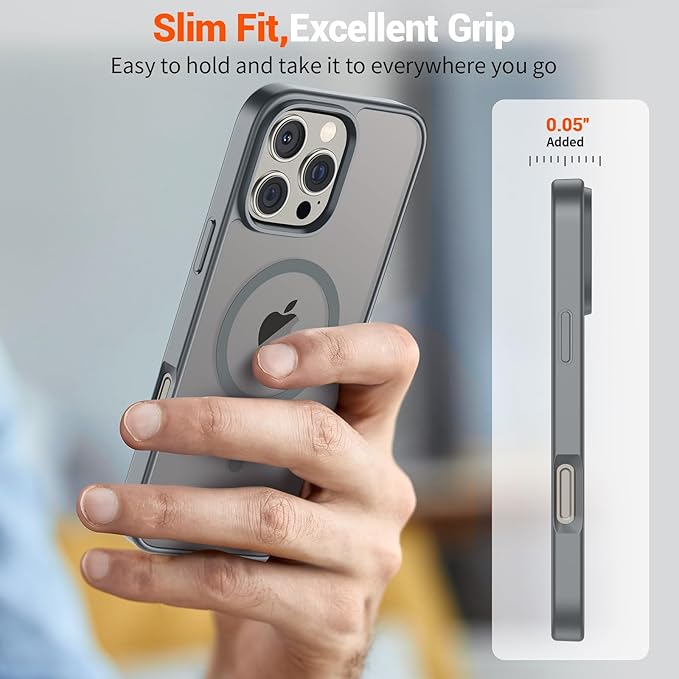 SUPFINE Magnetic for iPhone 16 Pro Case (Compatible with MagSafe) (Military Grade Drop Protection) Slim Translucent Matte Shockproof with Anti-Fingerprint Phone Case,Gray
