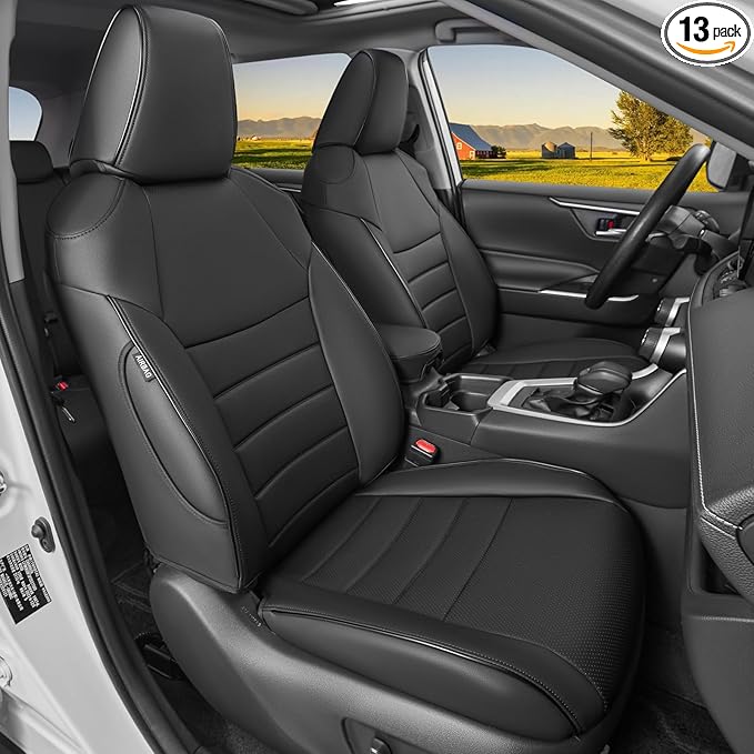 HKZ Fit RAV4 Car Seat Covers Set for 2019 2020 2021 2022 2023 2024 2025 Toyota RAV4 Gasoline Model LE,XLE,XLE Premium,Limited - 5 Seats Full Set Leather(Black)