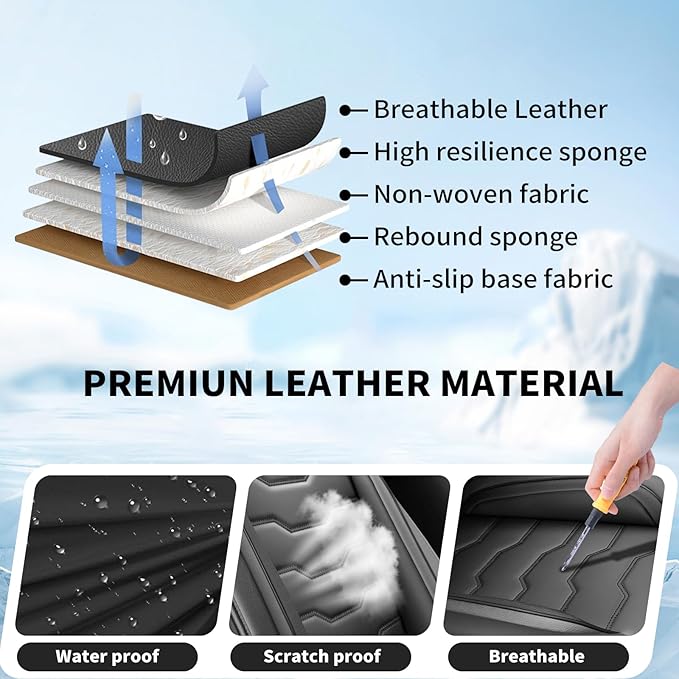 Fit Leaf Car Seat Covers Compatible with Nissan Leaf 2012-2025 2026 - Premium Leather， Waterproof Breathable， All-Weather Seat Cushion Protecto&Airbag Compatible (2 Front Seat Black)