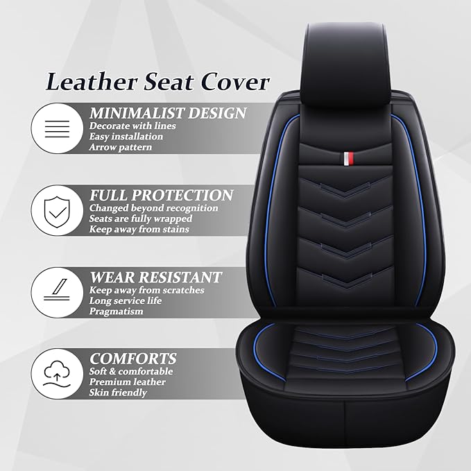 Car Seat Cover 6 Seats for Ford Explorer 2000-2026, Waterproof Durable Compatible Airbag, Premium Leather Seat Protector(6 Seats Luxury,Black Blue)