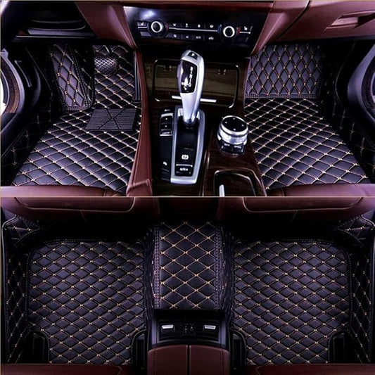 Custom Making Car Floor Mats Protection Pads for 99% Sedan/Coupe/Hatchback/SUV/Pickup Men Women Car Floor Mats Coverage Pads Anti-Slip Leather Floor Lining (Black Golden)