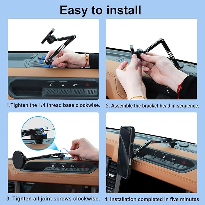 Magnetic Phone Mount for Ford Bronco 2021-2026 2/4 Door, Aluminum Alloy Phone Holder, MagSafe Phone Mount for iPhone 12-17 Series, for Ford Bronco Accessories, OEM Screws Dash Mount Install