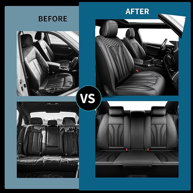 Fit CRV Car Seat Covers Premium Leather for Honda CRV 2015-2025 2026. Waterproof， Breathable, Scratch-Resistant & All-Weather Seat Cushion Protector (Full Set,All Black)