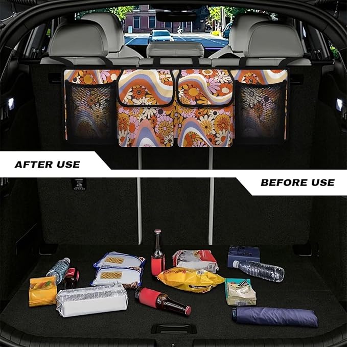 Floral Flowers Trunk Organizer Suv Collapsible Cargo Bag Sturdy Car Storage Organizer for Women SUV,Cars,Vans,Space Saving Expert