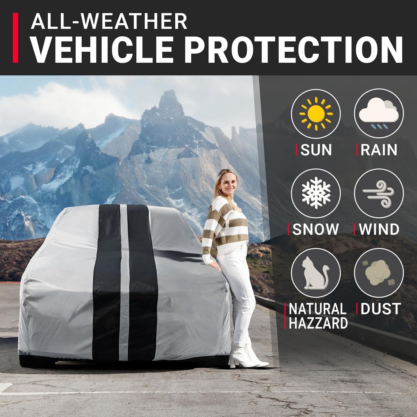 iCarCover Custom Car Cover for Buick Apollo (1973-1975) Waterproof All-Weather Rain Snow UV Sun Protector Full Exterior Indoor Outdoor Car Cover (Stripe - Gray/Black)