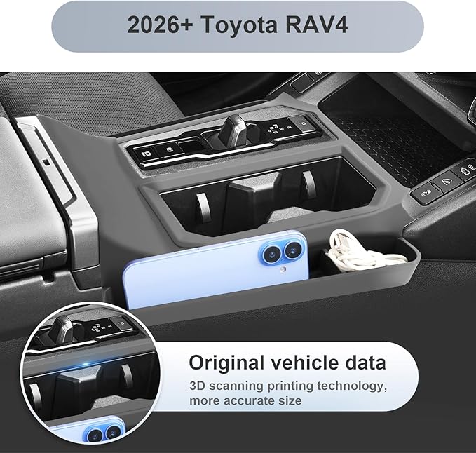 SKTU 2PCS for 2026 Toyota RAV4 Center Console Organizer for 2026+ Toyota RAV4 (LE/SE/XLE Premium/Woodland/XSE/Limited) Console Tray & Gear Shift Panel 2026 RAV4 Accessories Passenger Side Storage Box