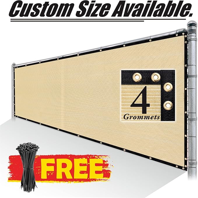 Royal Shade Custom Size 6' x 45' Beige Fence Privacy Screen Windscreen Cover Netting Mesh Fabric Cloth - Cable Zip Ties Included (We Make Custom Size)