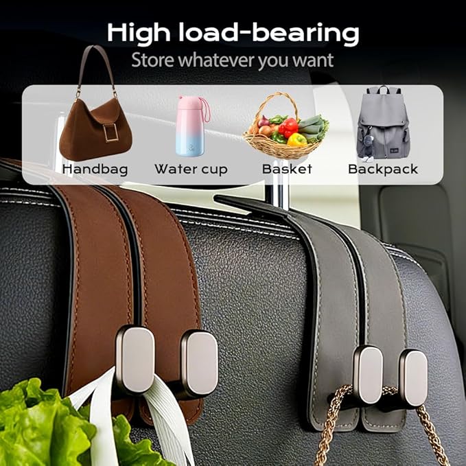 2026 Car Headrest Storage Hooks - Universal Backseat Hanger Organizer for Handbags & Grocery Bags (1, Grey)