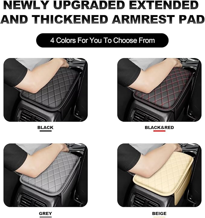 Upgraded Car Center Console Cover Fit for RAV4 Faux Leather Car Armrest Cover Cushion with 2 Storage Bags,Car Armrest Storage Box Interior Accessories(Grey&Whiteline)