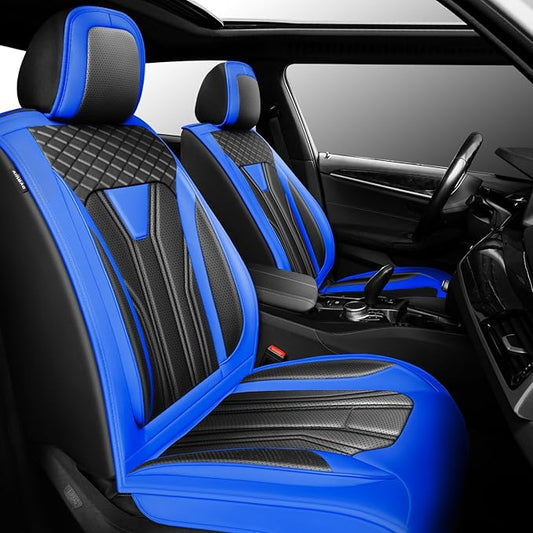 Fit Rogue Car Seat Covers Compatible with Nissan Rogue 2011-2025 2026 - Premium Leather， Waterproof Breathable， All-Weather Seat Cushion Protecto&Airbag Compatible (2 Front Seat Blue&Black)
