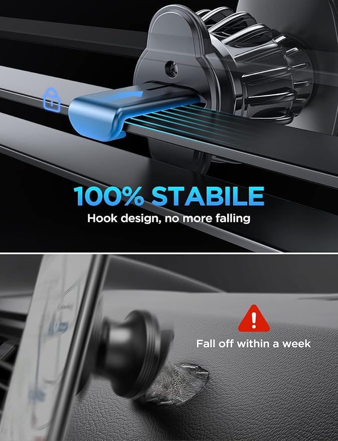 LISEN 2 Pack Magnetic Phone Holder for Your Car - 6 Military Magnets Vent Cell Phone Mount (Silver)