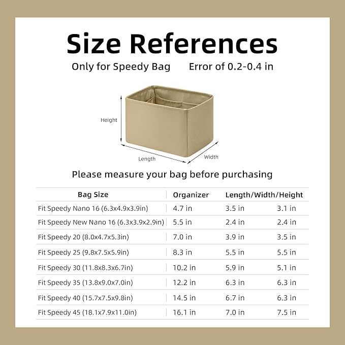 DGAZ Silk Purse Organizer Insert Fits LV Speedy 16/20/25/30/35/40/45 bags，Silky Smooth Bag Organizer，Luxury Handbag & Tote Shaper(S2 trench,SP40)