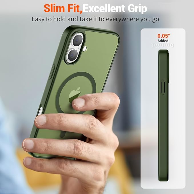 SUPFINE Magnetic for iPhone 16 Case (Compatible with MagSafe) (Military Grade Drop Protection) Slim Translucent Matte Shockproof with Anti-Fingerprint Phone Case,Cangling Green