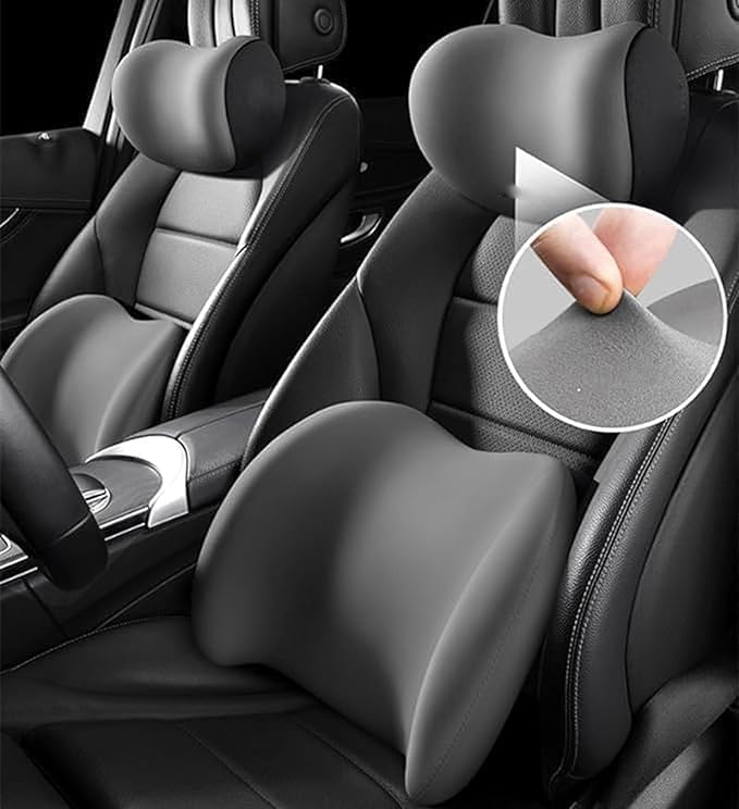 Car Lumbar Support Pillow Neck Pillow Set for Tesla Model 3 2017 2018 2019 2020 2021 2022 2023,Softness Cushion Neck Back Pain Relief Seat Accessories,Brown