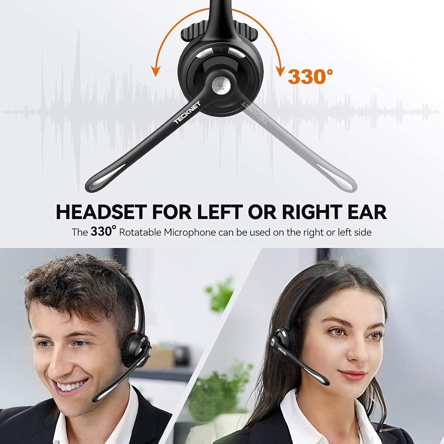 TECKNET Bluetooth Headphones Over Ear, 65 Hours Playtime and 3 EQ Modes Wireless Headphones with Microphone, Memory Foam Ear Cups, Hi-Res Audio, Deep Bassfor Home Travel Office Laptop PC Cellphone