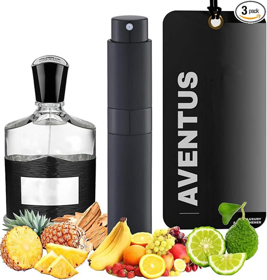 Luxury Car Perfume Long Lasting Air Freshener duration 60 days - Bottle 10ml + 2 tags aroma holder, PERFUME INSPIRATION (AVENTUS)