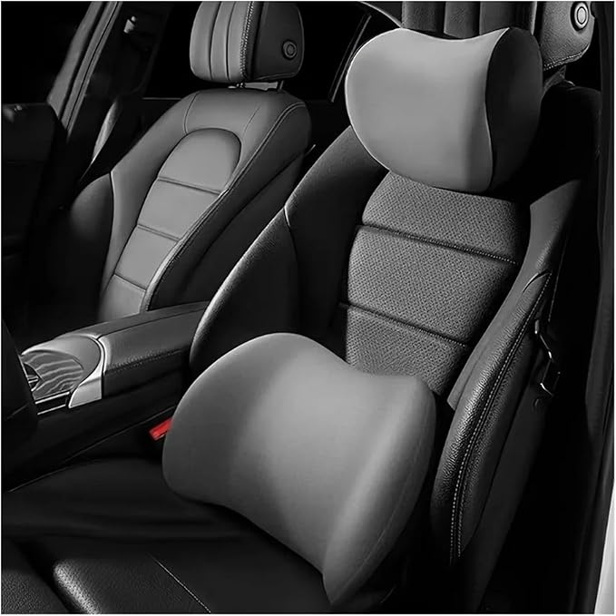 Memory Foam Car Neck Pillow - Soft fit for Seat Headrest & Lumbar Support Cushion(Black 1set)