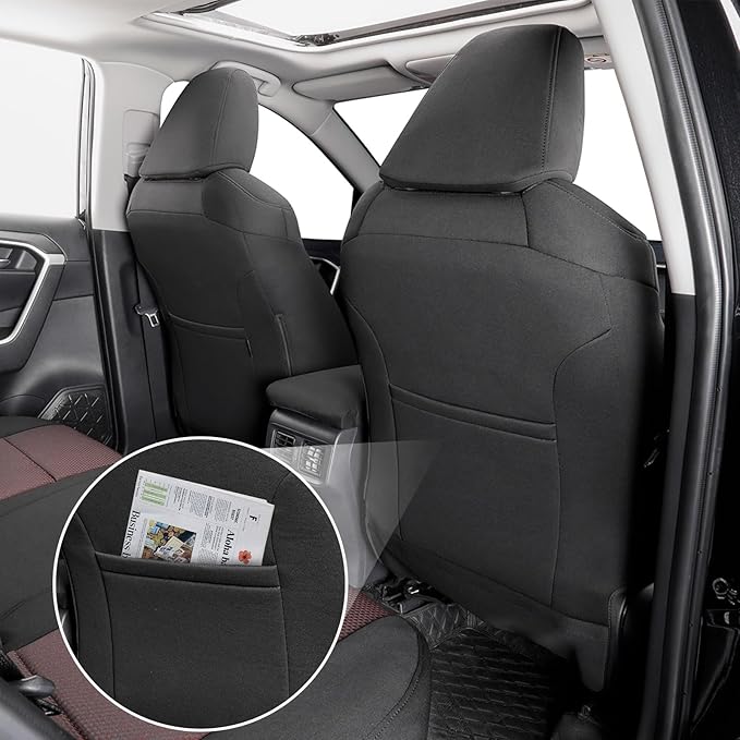 coverdream Rav4 Seat Covers Custom Fit for 2019-2024 2025 Toyota Rav4 LE,XLE,XLE Premium,Limited,Full Coverage Polyester Car Seat Protector(Full Set,Black & Wine)