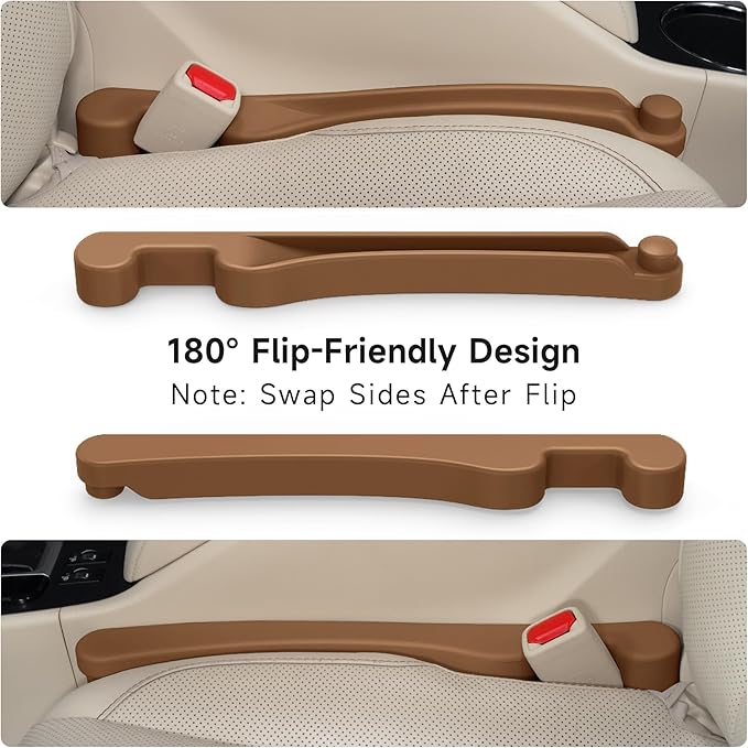 Car Seat Gap Filler Set of 2, 3IN1 Seat Side Gap Filler Plug with Storage Slot & Hook Function, Soft Foam Universal Fit Car SUV Truck Fill Gap Between Seats Console Organizer（Standard Saddle Brown）