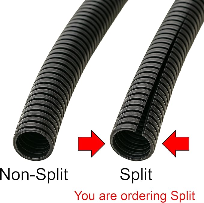 Electriduct Split Wire Loom Tubing Polyethylene Corrugated Flexible Conduit - 3/8" Nominal Size - 10 Feet - White