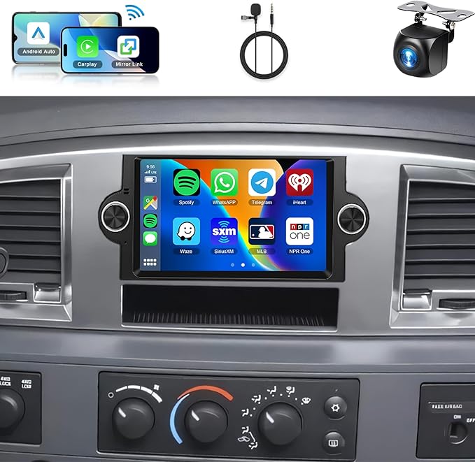 6+128G for Dodge Ram 1500 06-08,Chrysler 300C 05-07,Chrysler PT Cruiser,Dodge Magnum,Jeep Commander/Patriot,Jeep Grand Cherokee Android Car Stereo Wireless Carplay Android Auto,6.2“ for Ram Radio