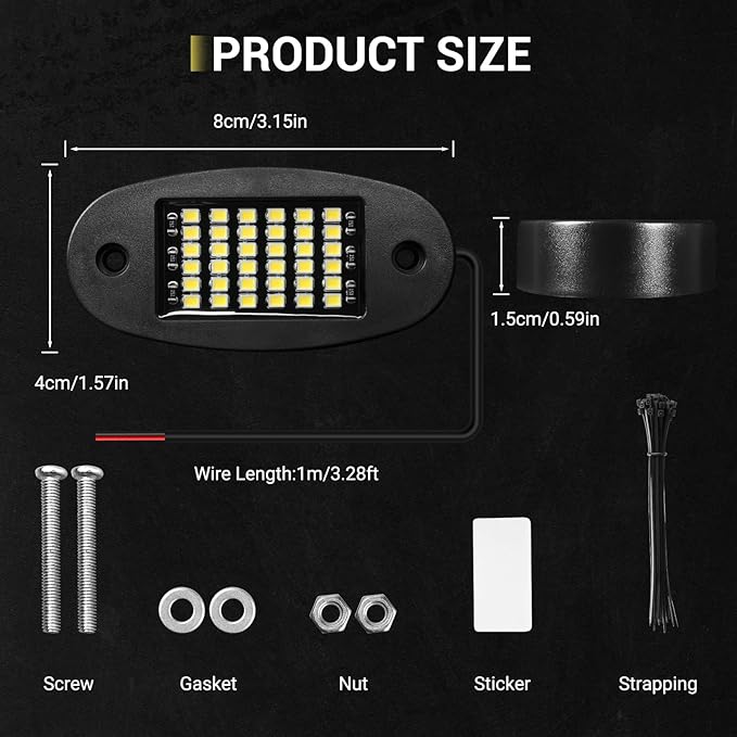 Hovano 8 Pods White Rock Lights 6000K Pure White 36 LEDs SMD Chips Super Bright Neon Underglow Light IP68 Waterproof for Pickup Trucks SUV UTV ATV RZR Car Boats (White)
