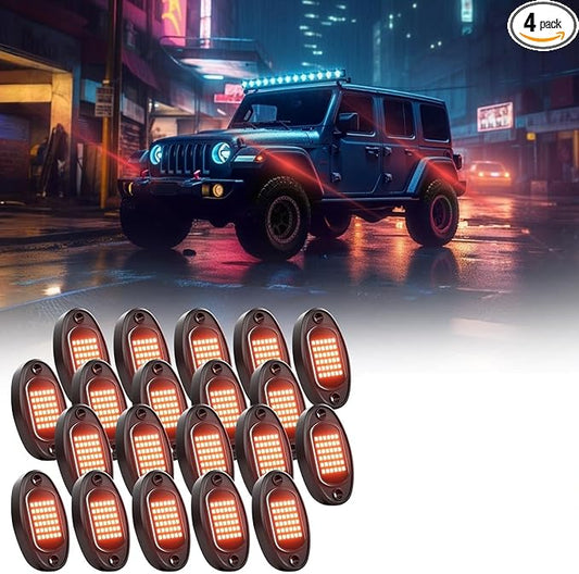 GSRECY Rock Lights Ultra Bright LED Neon Underglow Lights Waterproof for Trucks Pickup SUV UTV ATV RZR Car Boats Motorcycle (Red, 20 Pods+ 33ft Wire Harness)