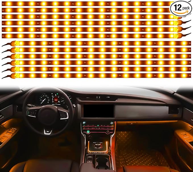 Amber Yellow LED Strip Lights for Car BaishenglinMotor 12-Pack DC12V Waterproof 30CM/11.8"/1FT 5050 15-SMD LED Strip Underbody Light for Car Motorcycles Decoration Interior Exterior Strip Lights
