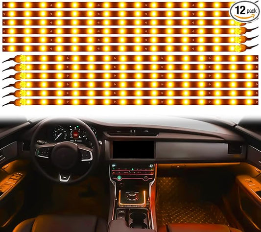 Amber Yellow LED Strip Lights for Car BaishenglinMotor 12-Pack DC12V Waterproof 30CM/11.8"/1FT 5050 15-SMD LED Strip Underbody Light for Car Motorcycles Decoration Interior Exterior Strip Lights