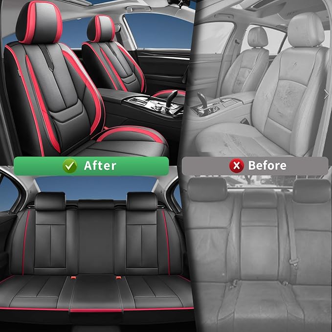 Fit Venza Car Seat Covers for Toyota Venza 2009-2024 2025 2026 -Upgraded Premium Waterproof & Breathable Leather,Airbag Compatible,All-Weather Seat Cushion Protector,2 Front/Black-Red