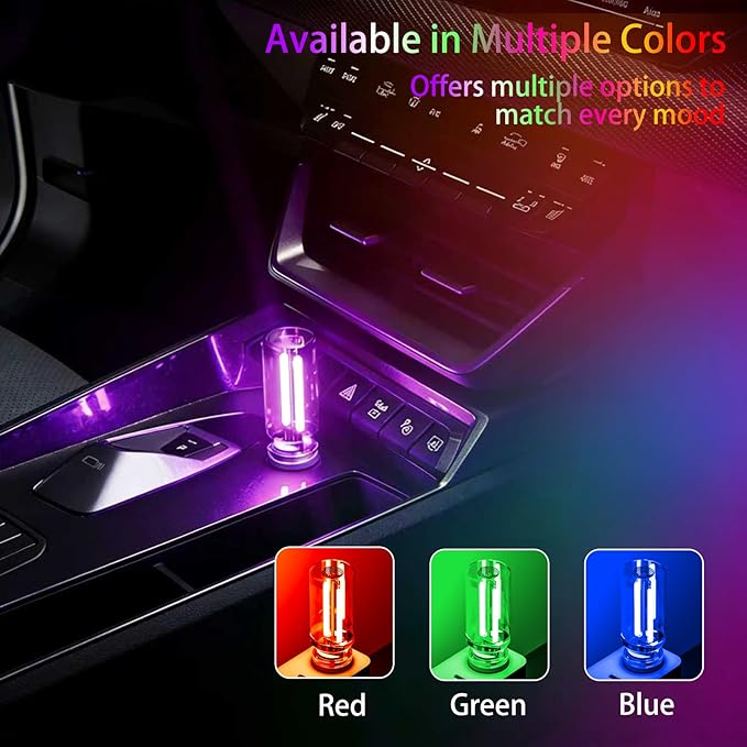 4 PCS USB Night Light, Touch Dimmable Mini USB LED Car Interior Ambient Lights, Portable Plug-in Glass Bottle Night Lamp for Car, Tent, Desk, Bedside(1Red1Blue1Green1Purple)