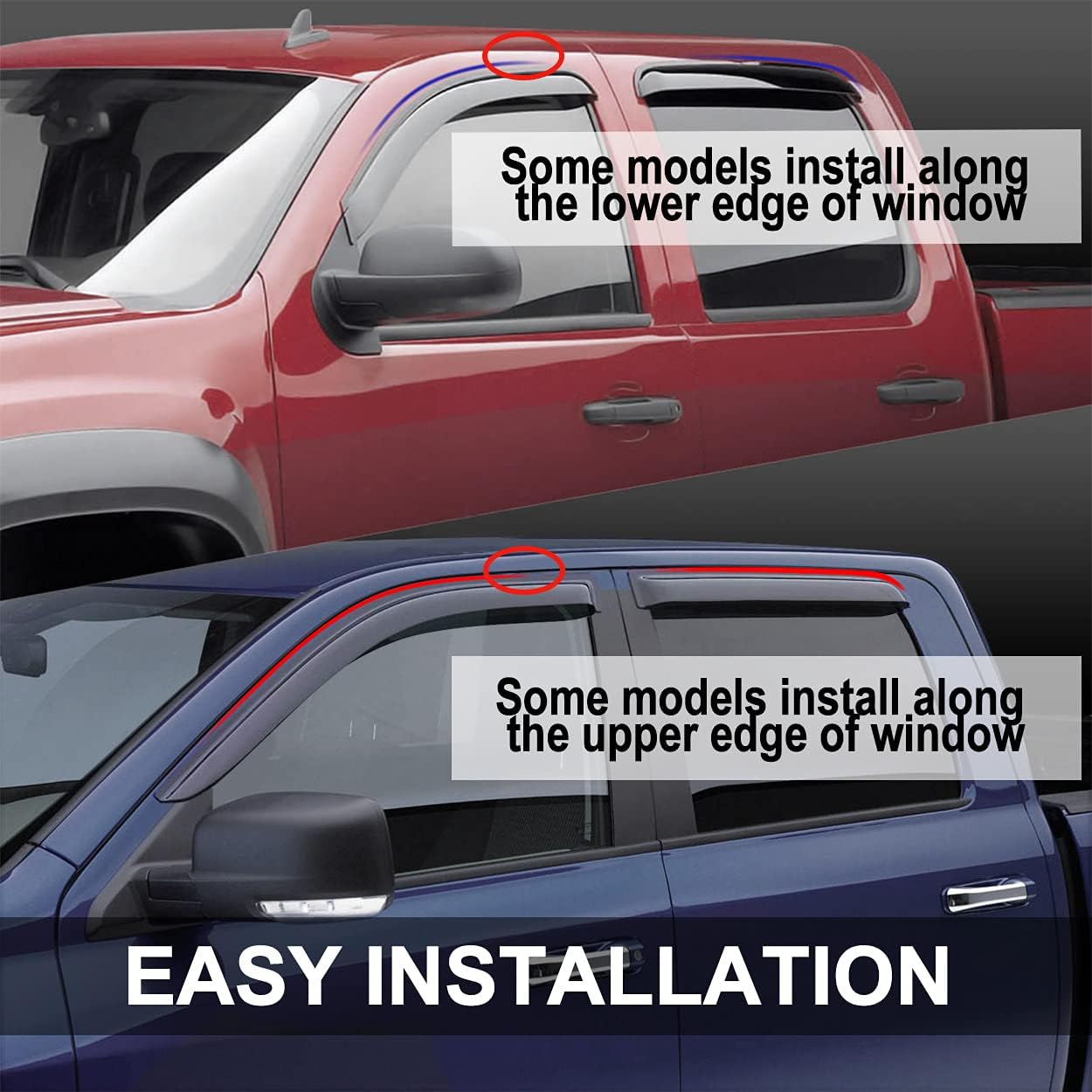 94544 Side Window Visor Wind Vent Deflector, 4pcs Out-Channel Tape-On Nice Sun Shade Rain Guards Set fit for 2014-2018 Kia Forte Sedan K3
