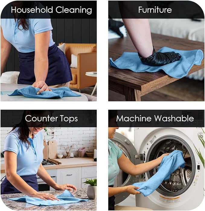 Avalon Towels Microfiber Cleaning Cloths (Value Pack of 100) - Size 12 x 12 Inches, Highly Absorbent Cleaning Rags, Lint Free, Reusable and Washable, Microfiber Towels for Cars