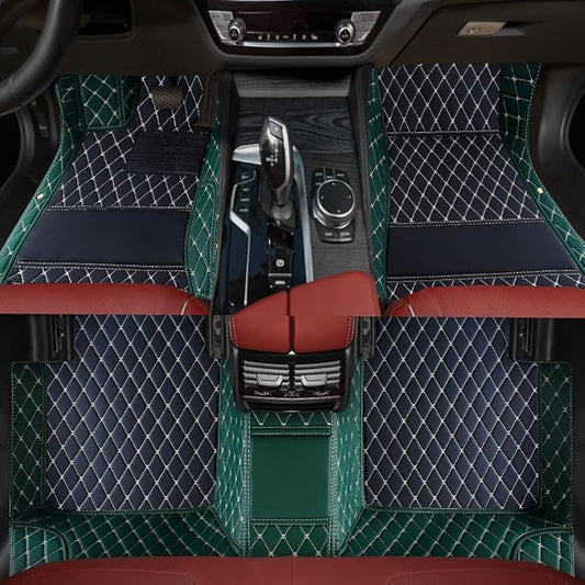 Custom Personalized Floor Mats for Cars，Luxury Full Coverage All Weather Car Floor Mats，Anti-Slip Leather Car Mat Set ，Custom Floor Mats for 99% of Cars, Trucks & SUVs (3D Green and Black)