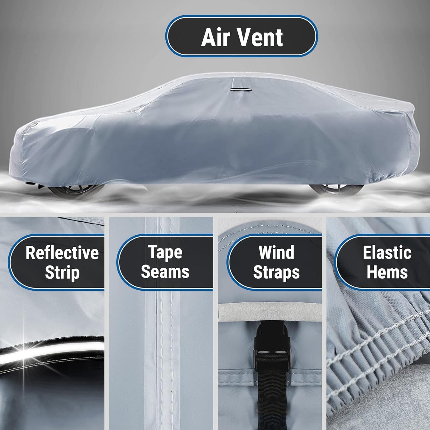 iCarCover Custom Car Cover for Pontiac Catalina Safari Wagon (1959-1981) Waterproof All-Weather Rain Snow UV Sun Protector Full Exterior Indoor Outdoor Car Cover (Stripe - Gray/Black)