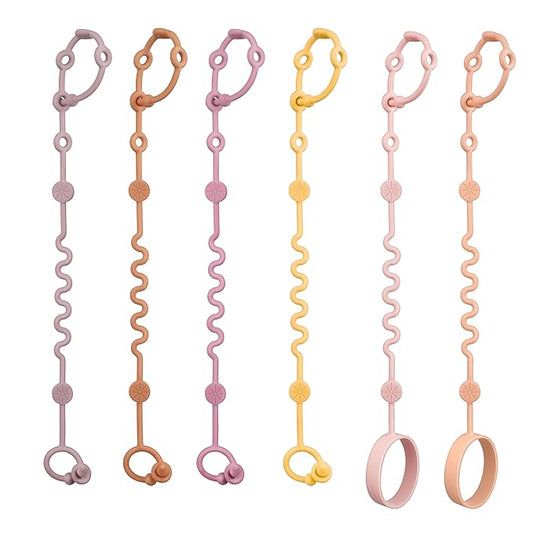 LittleHugs Toy Straps for Baby, 6pcs Adjustable Toy Holder for Stroller Accessories, Silicone Tether Pacifier Clip, No Throw Travel Essential Leash for High Chair, Car Seat