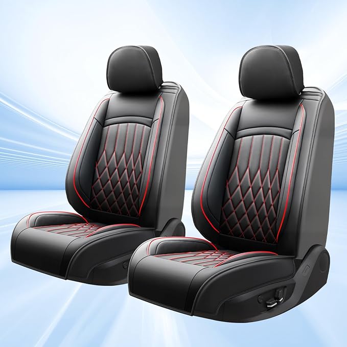 Fit Elantra Car Seat Covers for Hyundai Elantra 2017-2025 2026 - Premium Leather, Waterproof, All-Weather, Airbag Compatible, Breathable, Seat Protectors, Only 2 Front seat Covers, Redline