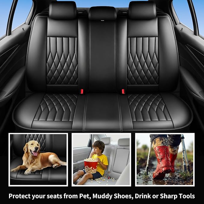 Fit for Equus Seat Covers Compatible with Hyundai Equus 2011-2016 - Waterproof Breathable Leather Automotive Seat Cushions Protector,Airbag Compatible,Full Set 5 Seats(Black)