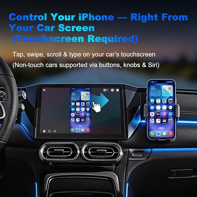 4-in-1 Wireless CarPlay Adapter for iPhone 15/16/17 & Newer, Wired Video Streaming, Screen Mirroring, Two-Way Control & Charging, Plug & Play for Factory Wired CarPlay (Black)
