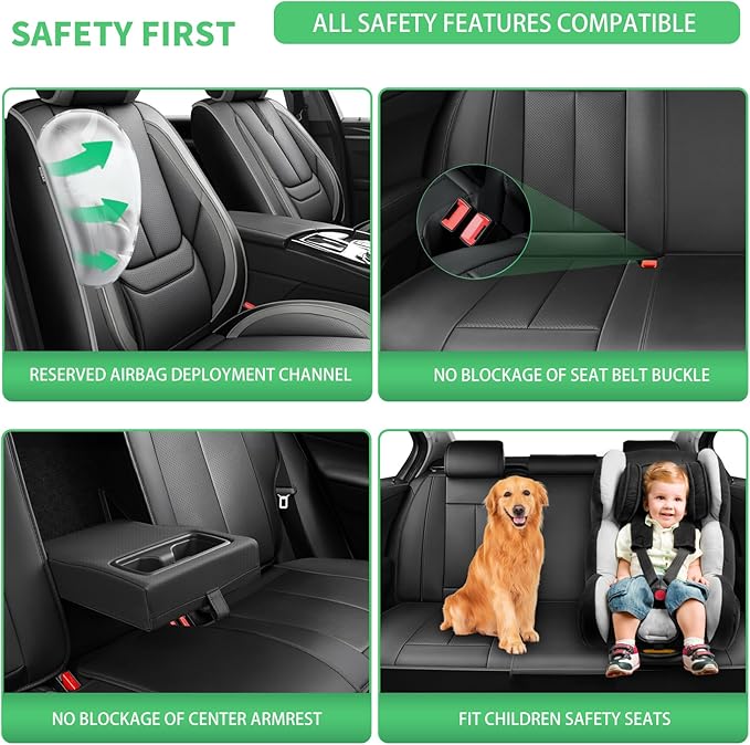 Fit Avalon Car Seat Covers for Toyota Avalon 2001-2024 2025 2026 -Upgraded Premium Waterproof & Breathable Leather,Airbag Compatible,All-Weather Seat Cushion Protector,Full Set,Black-Grey