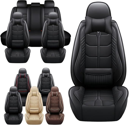 Leather Car Seat Covers Fit for Toyota Corolla Hybrid 2020-2024, 5 Seater Car Seat Cover, Premium Waterproof, Scratch Resistant Car Interior Accessories (Full Set with Pillow Black)