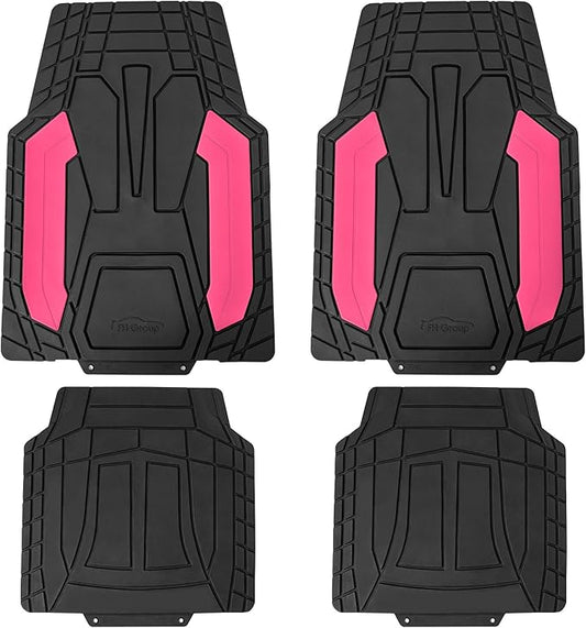 FH Group Heavy-Duty Rubber Floor Mats for Cars - Stripe Design, Universal Fit Full Set, Climaproof, Trimmable for Most Sedan, SUV, Truck - Pink