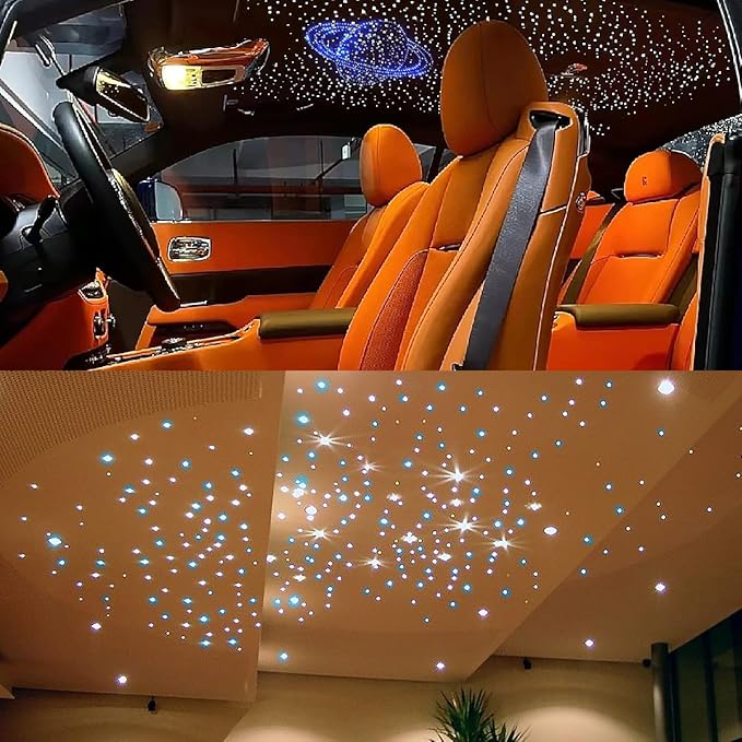 New AKEPO 32W Dual-Head RGBW APP Control Different Color Fiber Optic Lights, 750pcs of Mixed Optical Fibers in 9.8ft+Music Activated Fiber Optic Star Ceiling Light Kit for Truck Headliner Star/Home