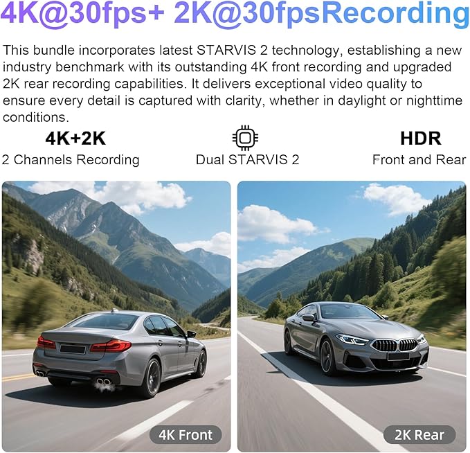 Mangoal 4K Front & 2K Rear 2 Channel HDR Dash Cam, Dual STARVIS 2 IMX678 IMX675 Fit for Chevy Silverado 1500 2022-2026 2500 HD/3500 HD 2024-2026 (Model C), 5GHz WiFi, GPS, 128GB