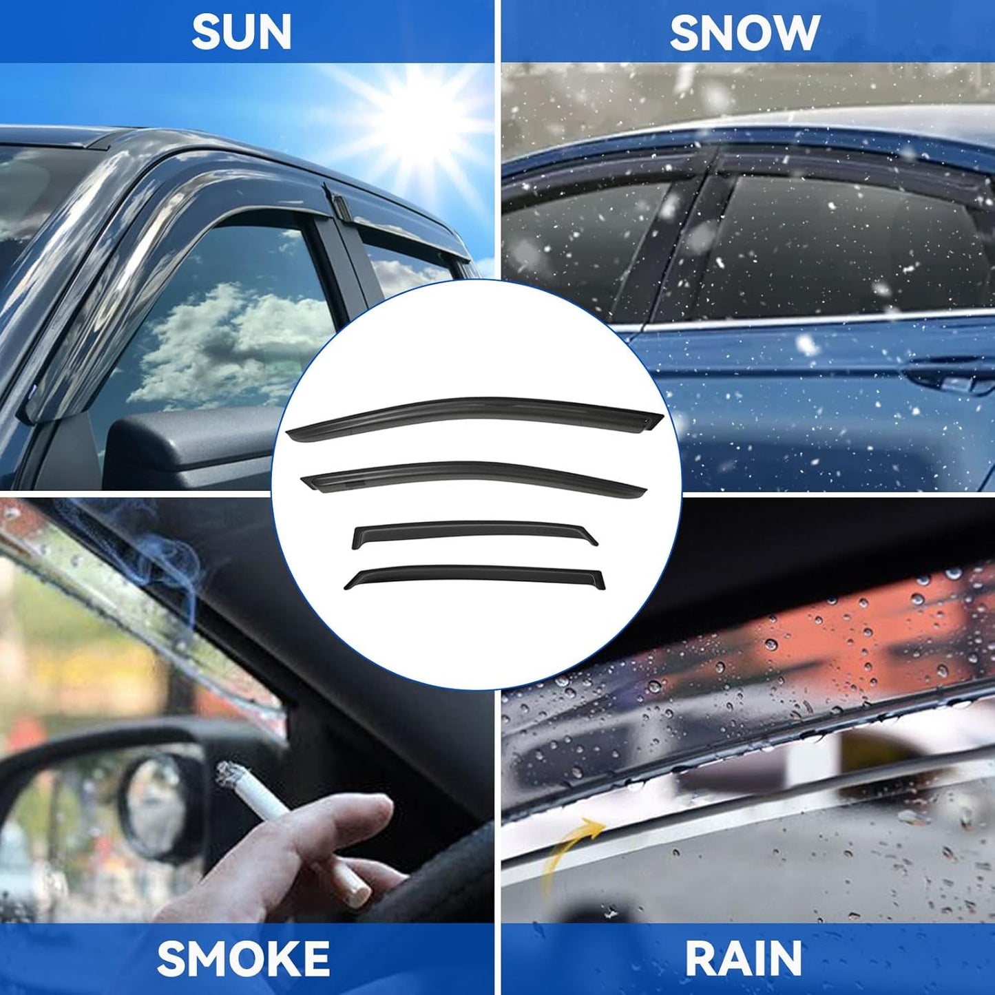 4pcs Front+Rear Smoke Tint Sun/Rain Guard Outside Mount Tape-On Vent Window Visors Compatible with 02-08 B6/B7 A4/A4 Quattro 04-08 S4/RS4 4-Door Sedan