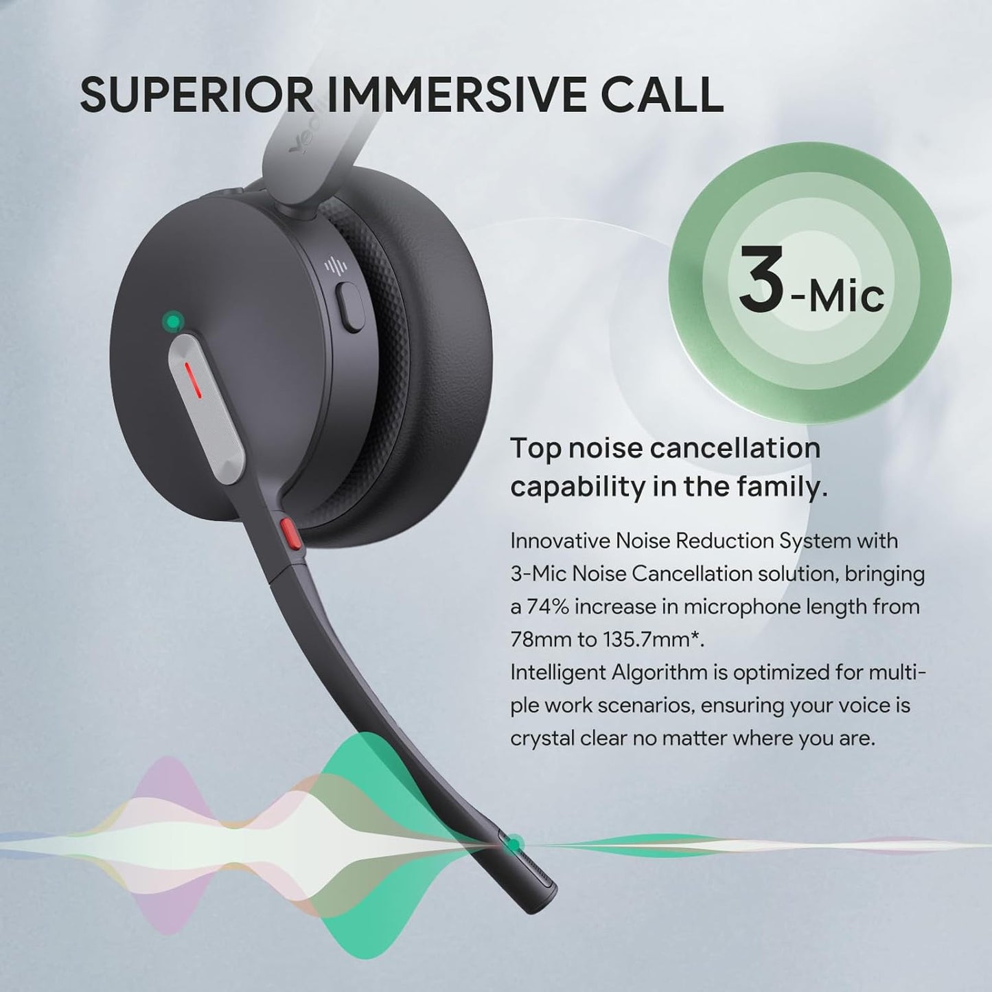 Yealink BH70 UC Wireless Bluetooth Headset with Microphone for Work, up to 35h Talking Battery, Teams UC Compatible Headsets for Computer Mobile, 147g Lightweight Headphone for Open Office 50m Range
